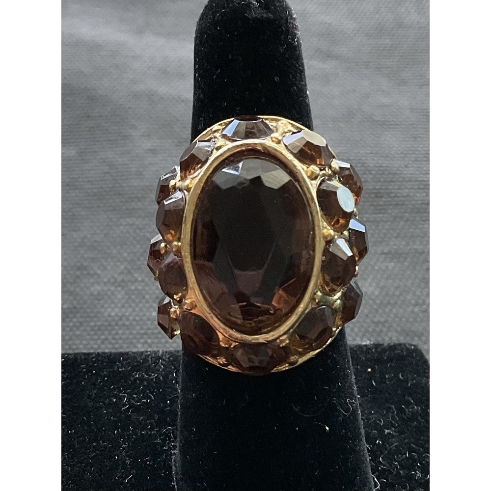 vintage statement cocktail ring Large Brown Faceted Stone Gold Tone Size 7